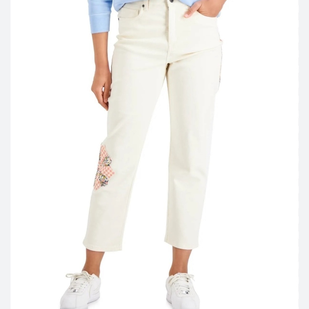 🦋Cropped high rise Embellished denim pant size Mom jeans comfortable 2P